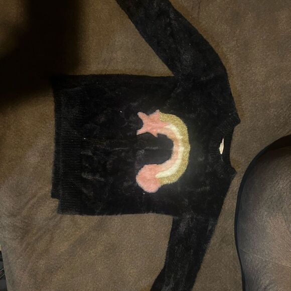 Epic Threads Fuzzy Black Rainbows Furry Sweatshirt Size Small Sweater Pullover - Picture 2 of 3